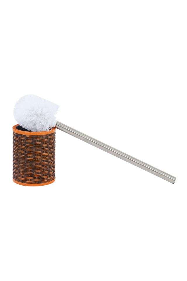 Polyresin-Textured-Toilet-Brush-with-Holder---Brown-&-Orange