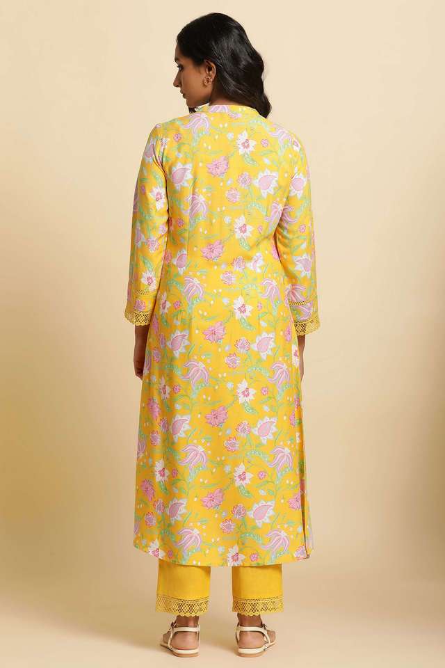 Bright-Yellow-Floral-Printed-Kurta-&-Pants-Set