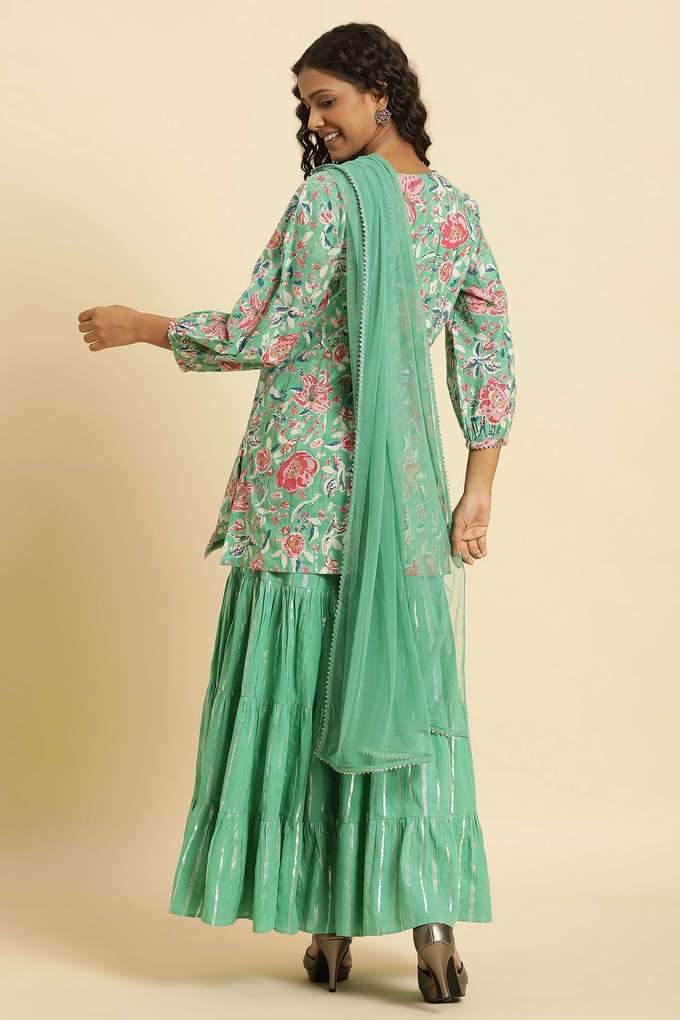 Floral-Above-Knee-Blended-Fabric-Woven-Women-s-Kurta-Sets