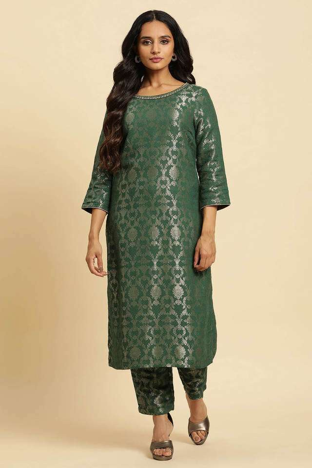 Floral-Calf-Length-Rayon-Woven-Women-s-Kurta-Set