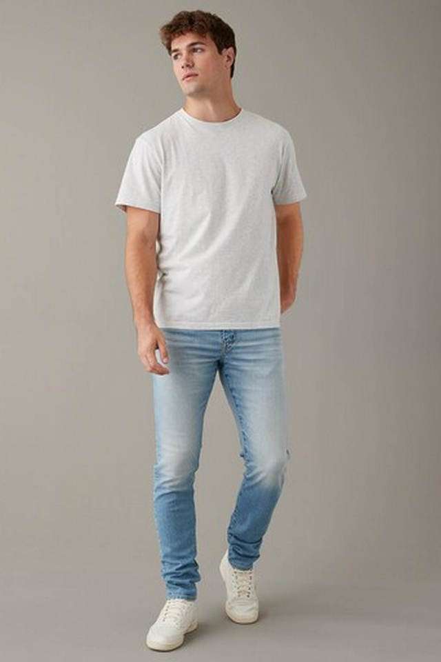 Light-Wash-Polyester-Skinny-Fit-Men-s-Jeans