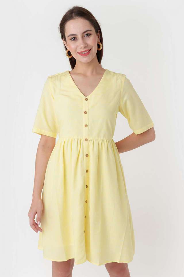 zink london Solid V Neck Viscose Blend Women's Mini Dress-picture-33