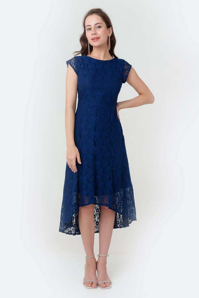 Buy Zink London Navy Lace Round Neck Polyester Women's Midi Dress |  Shoppers Stop