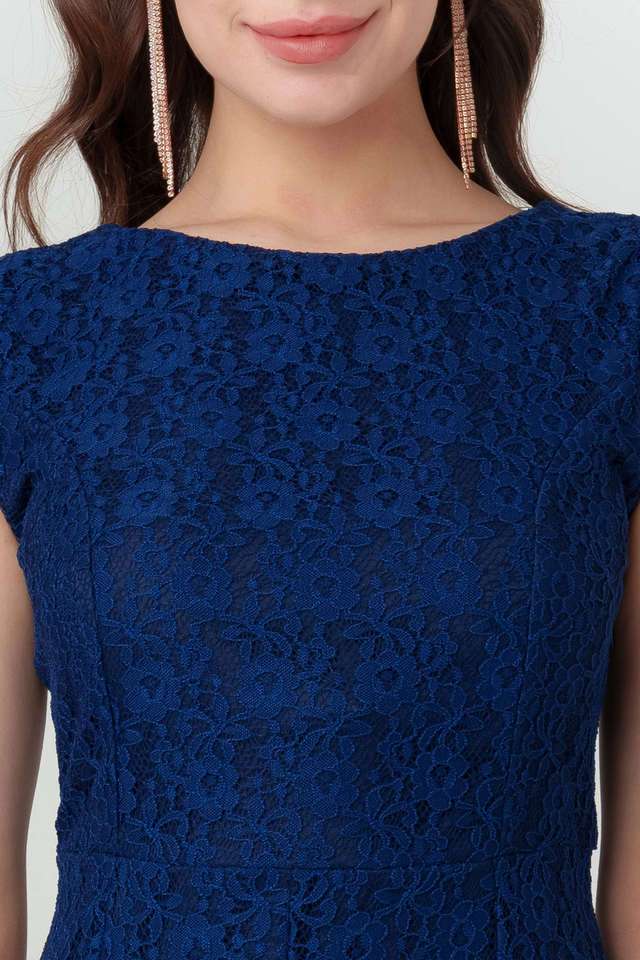 Buy Zink London Navy Lace Round Neck Polyester Women's Midi Dress |  Shoppers Stop