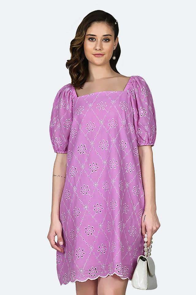 Schiffli-Square-Neck-Cotton-Women-s-Dress