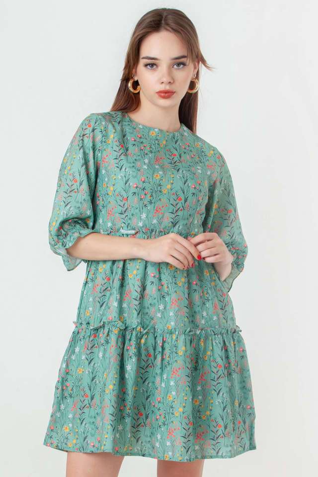 Printed-Polyester-Round-Neck-Women-s-Mini-Dress