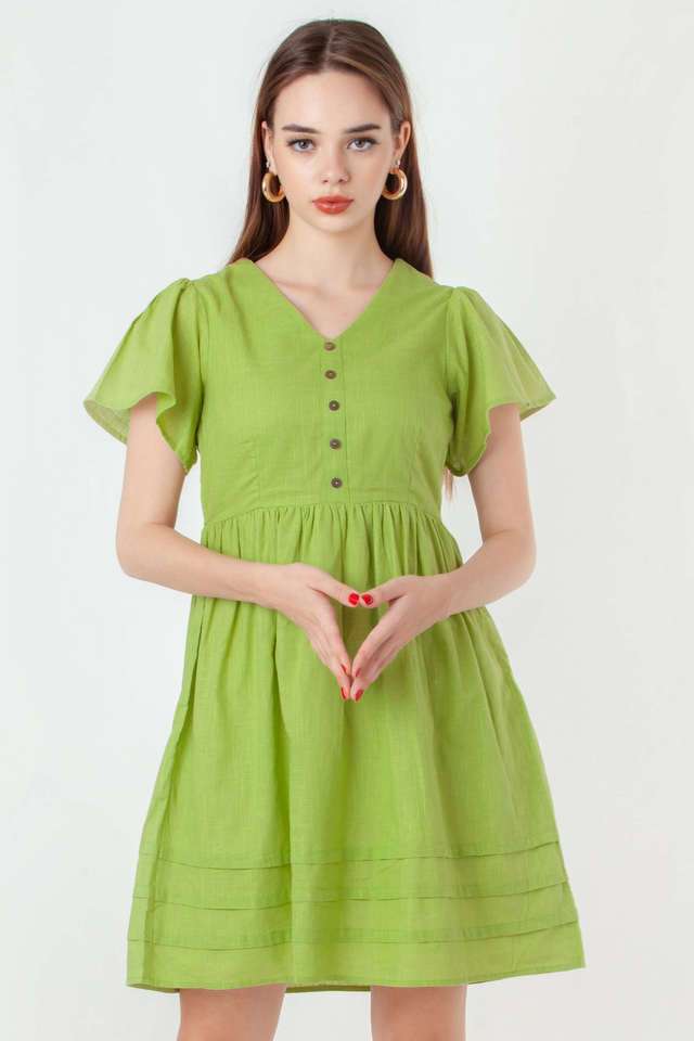 Solid-Cotton-V-Neck-Women-s-Mini-Dress