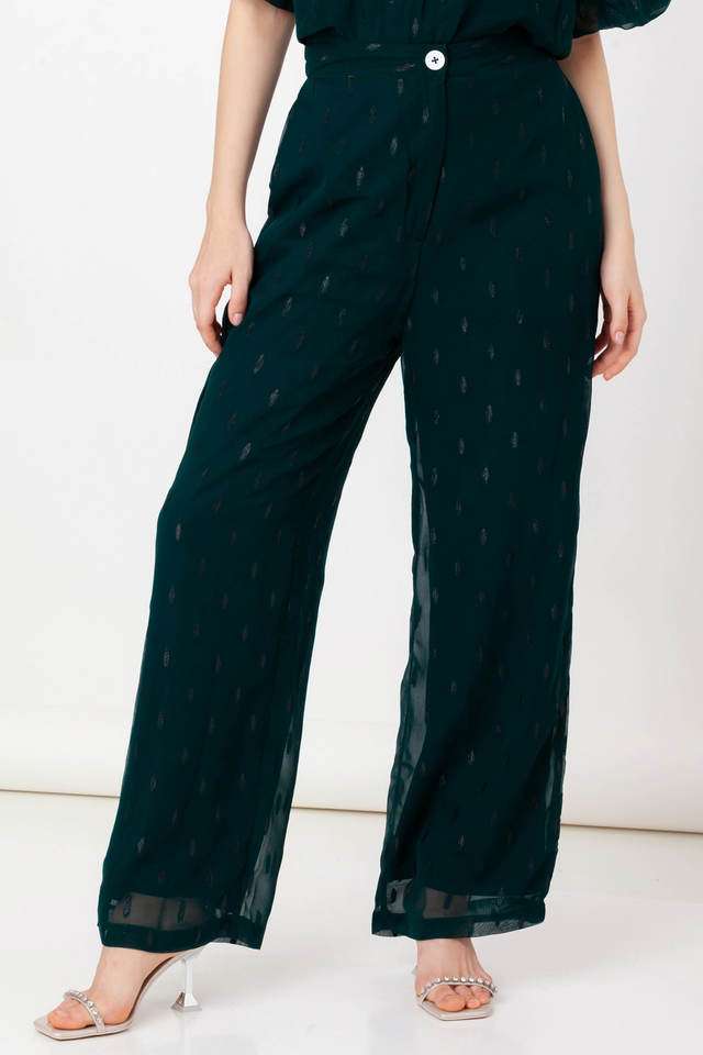 Textured Regular Fit Polyester Women Festive Wear Trousers-image-46