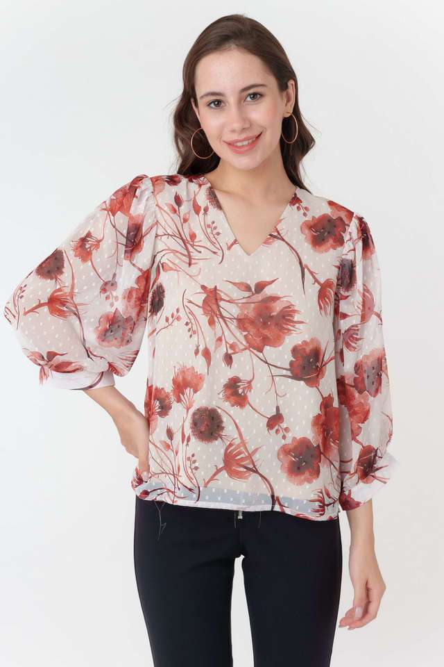 zink london Printed Polyester V-Neck Women Top-picture-36