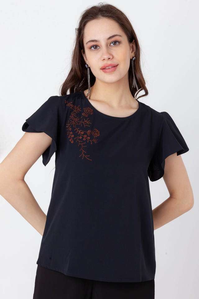 zink london Solid Polyester Round Neck Women Top-picture-36