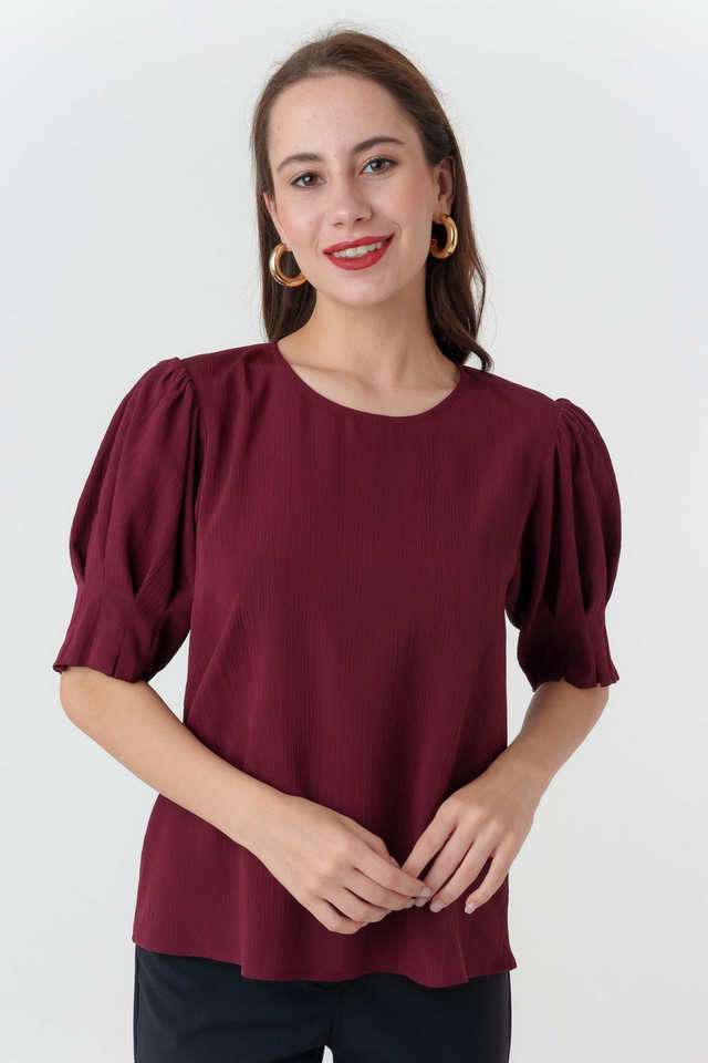 Textured-Polyester-Round-Neck-Women-s-Top