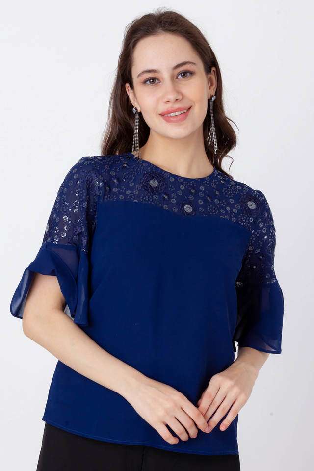 zink london Embroidered Polyester Round Neck Women Top-picture-32