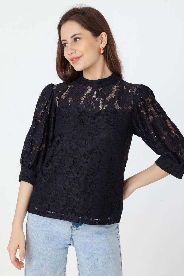 zink london Schiffli Nylon Round Neck Women Top-picture-29