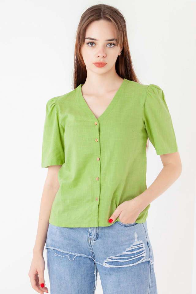zink london Solid Cotton V-Neck Women's Top-picture-37