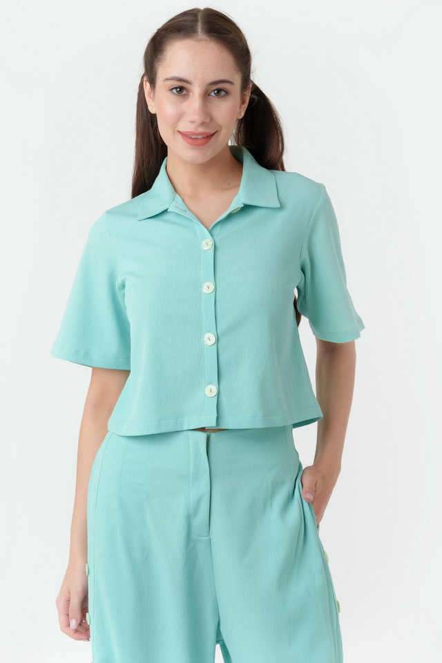 zink london Solid Collared Polyester Women Casual Wear Crop Shirt-picture-25