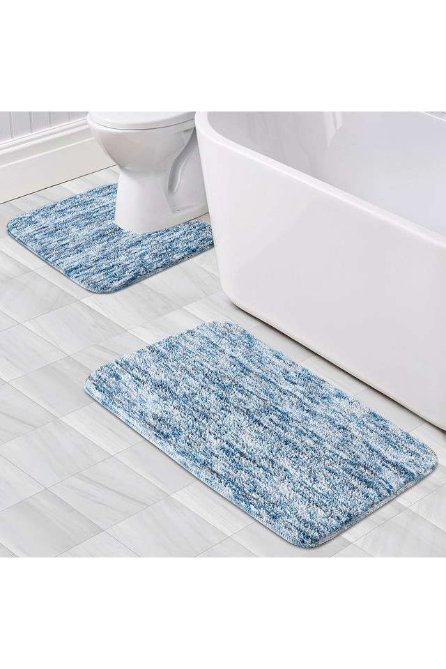 Anti-skid-Polyester-Bath-Mat-and-Contour-Mat -2Pcs-Set -Blue