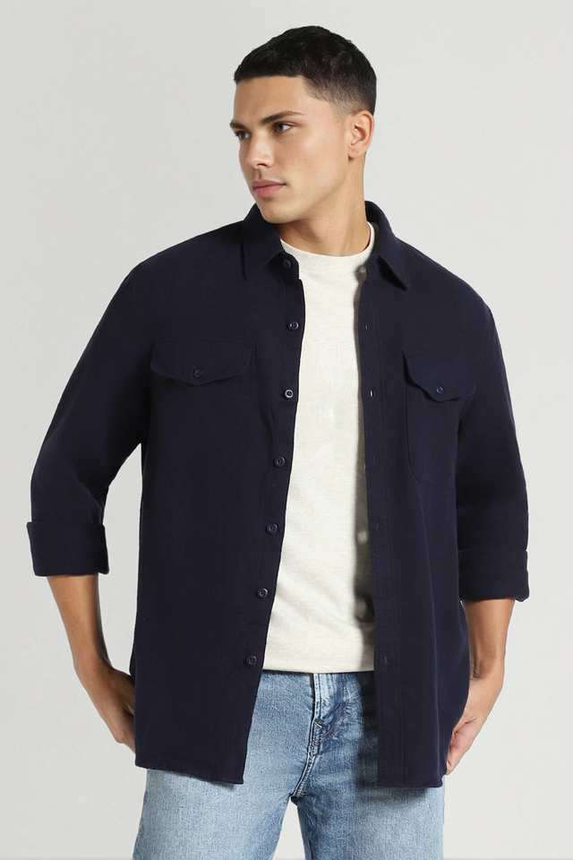 Solid-Cotton-Regular-Fit-Men-s-Casual-Wear-Shirt