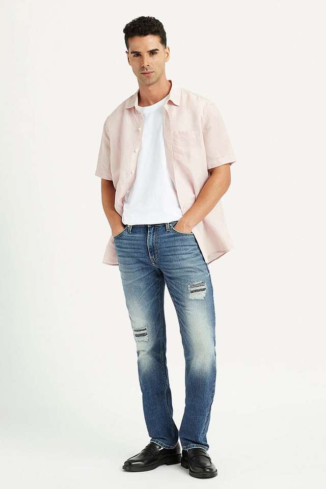 Light-Wash-Polyester-Slim-Fit-Men-s-Jeans