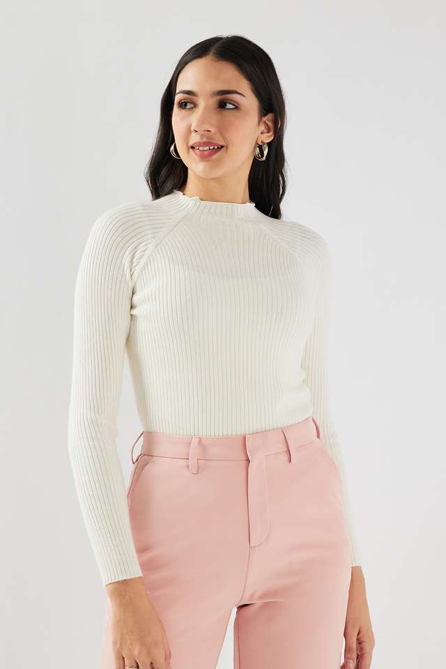 Solid-High-Neck-Blended-Fabric-Women-Sweater