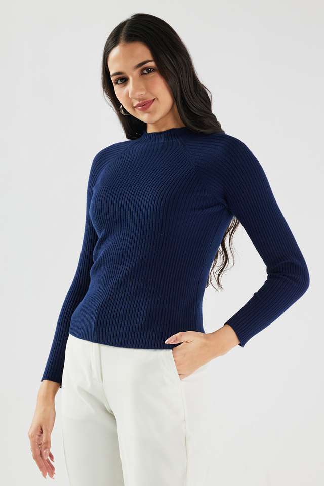 Solid-High-Neck-Blended-Fabric-Women-Sweater