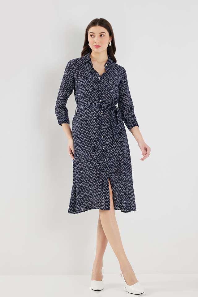 Printed-Collared-Crepe-Women-s-Dress