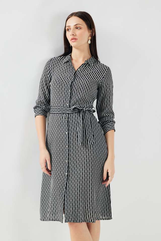 Stripes-Collared-Crepe-Women-s-Dress