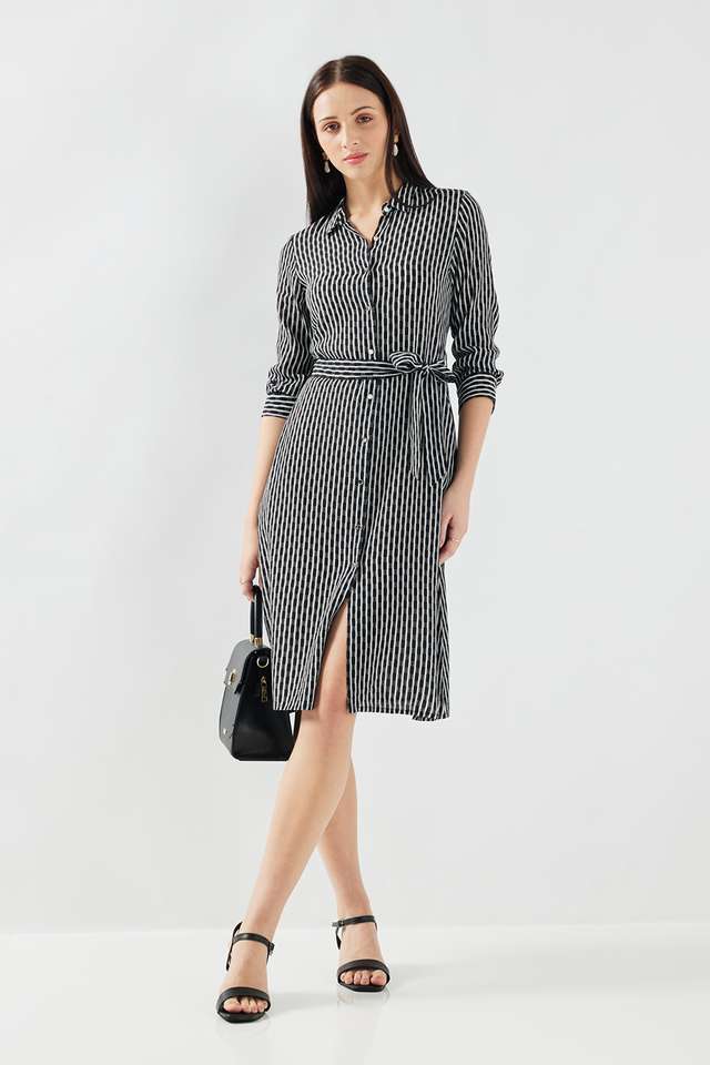 Stripes-Collared-Crepe-Women-s-Dress