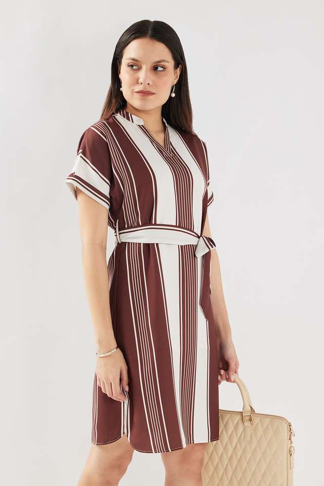 Stripes-Blended-Fabric-V-Neck-Women-s-Maxi-Dress
