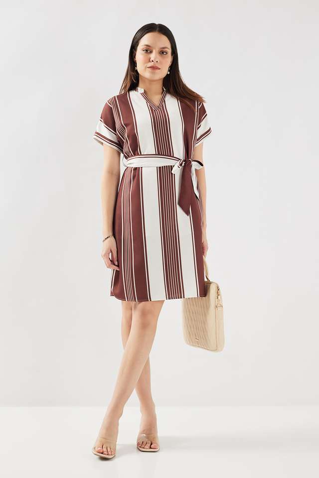 Stripes-Blended-Fabric-V-Neck-Women-s-Maxi-Dress