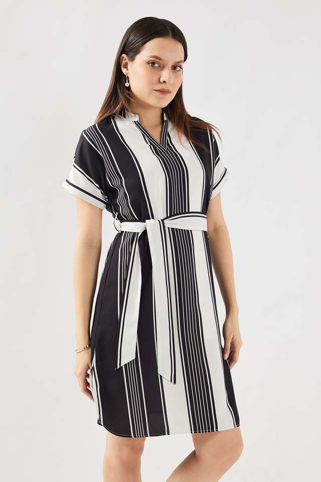 Stripes-Blended-Fabric-V-Neck-Women-s-Maxi-Dress