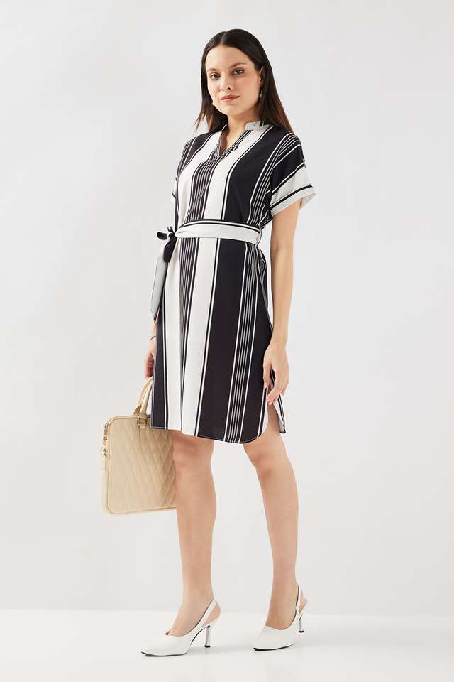 Stripes-Blended-Fabric-V-Neck-Women-s-Maxi-Dress