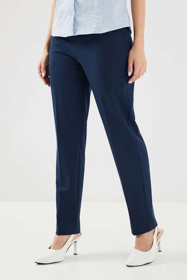 Solid-Blended-Fabric-Regular-Fit-Women-s-Formal-Trousers
