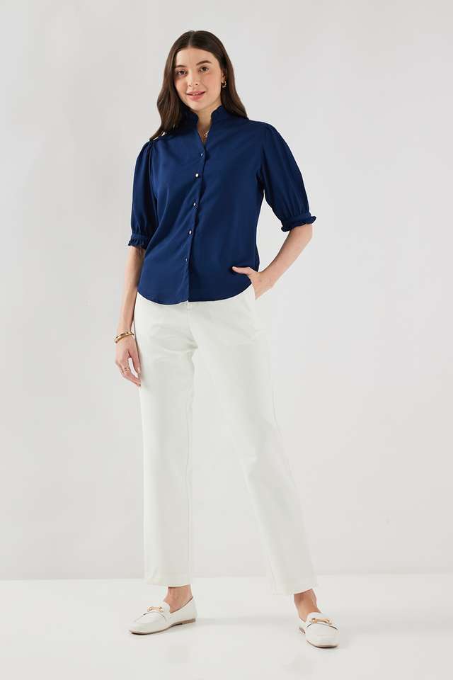 Solid-Blended-Fabric-Regular-Fit-Women-s-Formal-Trousers