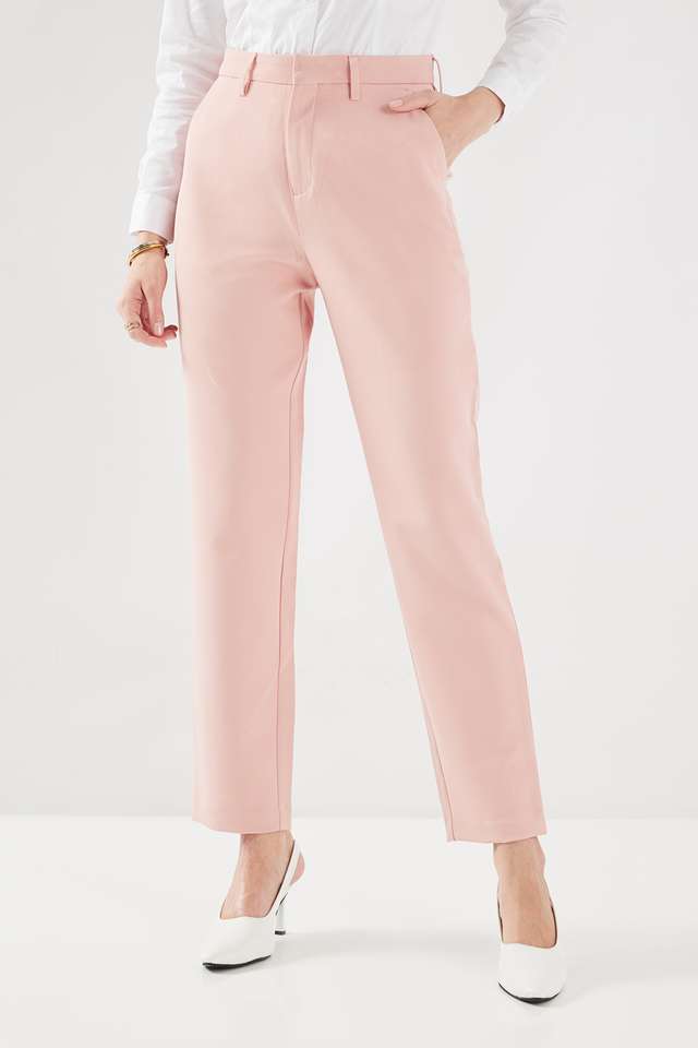 Solid-Blended-Fabric-Regular-Fit-Women-s-Formal-Trousers
