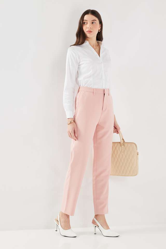 Solid-Blended-Fabric-Regular-Fit-Women-s-Formal-Trousers