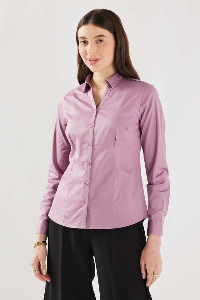 Solid-Blended-Fabric-Regular-Fit-Women-s-Shirt