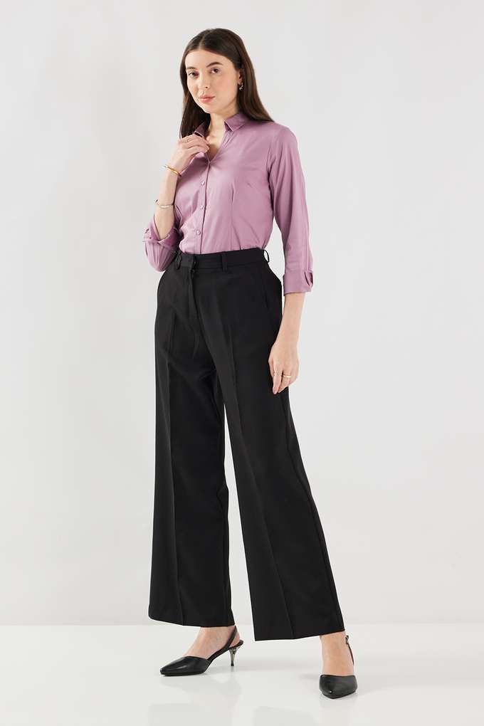 Solid-Blended-Fabric-Regular-Fit-Women-s-Shirt