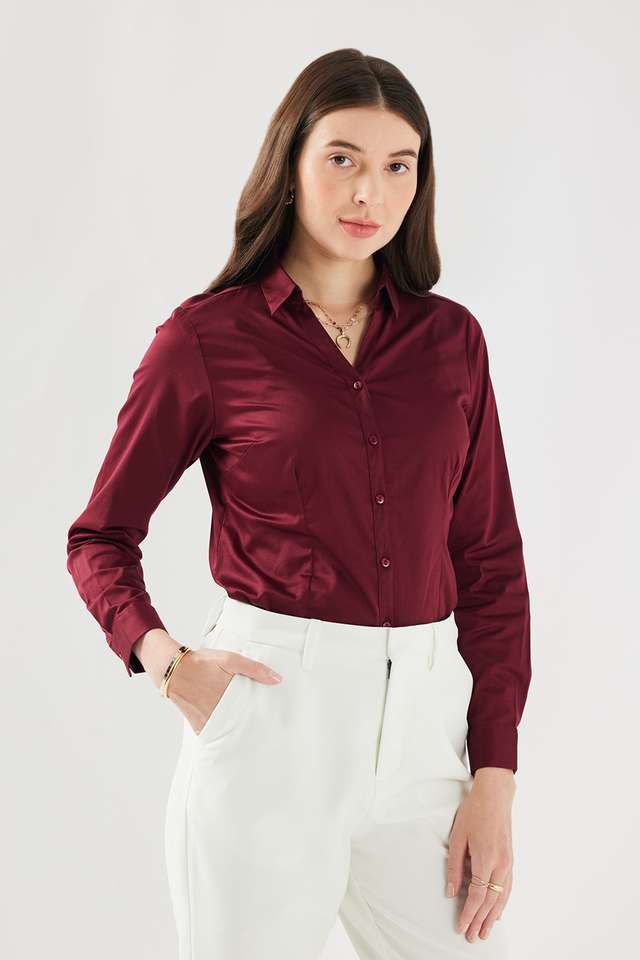 Solid-Blended-Fabric-Regular-Fit-Women-s-Shirt