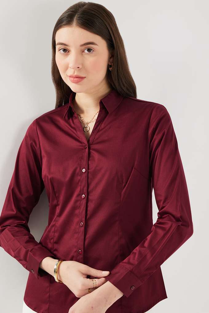 Solid-Blended-Fabric-Regular-Fit-Women-s-Shirt