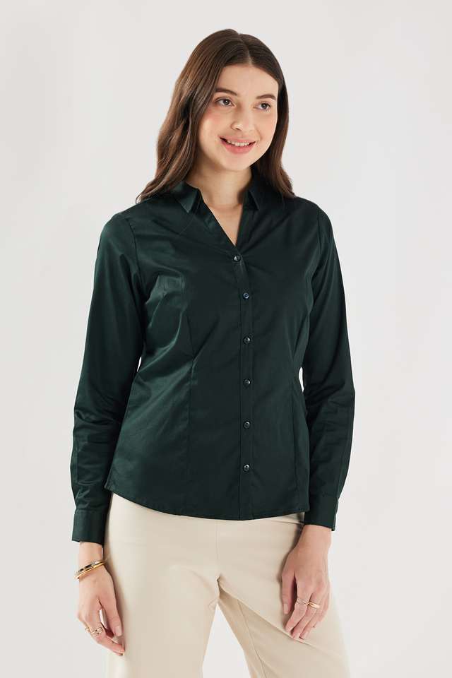 Solid-Blended-Fabric-Regular-Fit-Women-s-Shirt