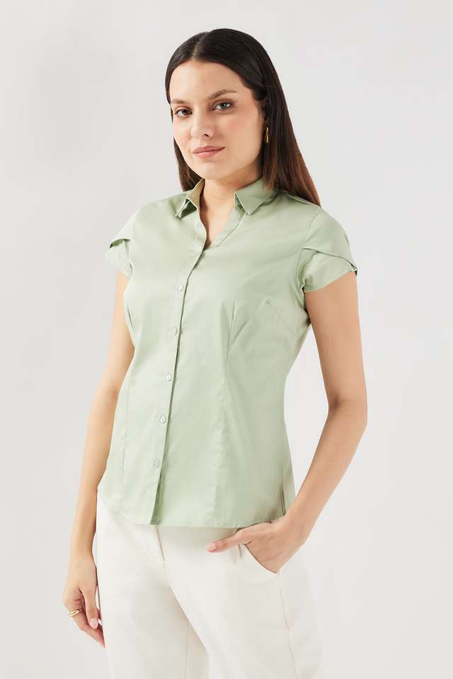 Solid-Blended-Fabric-Regular-Fit-Women-s-Shirt