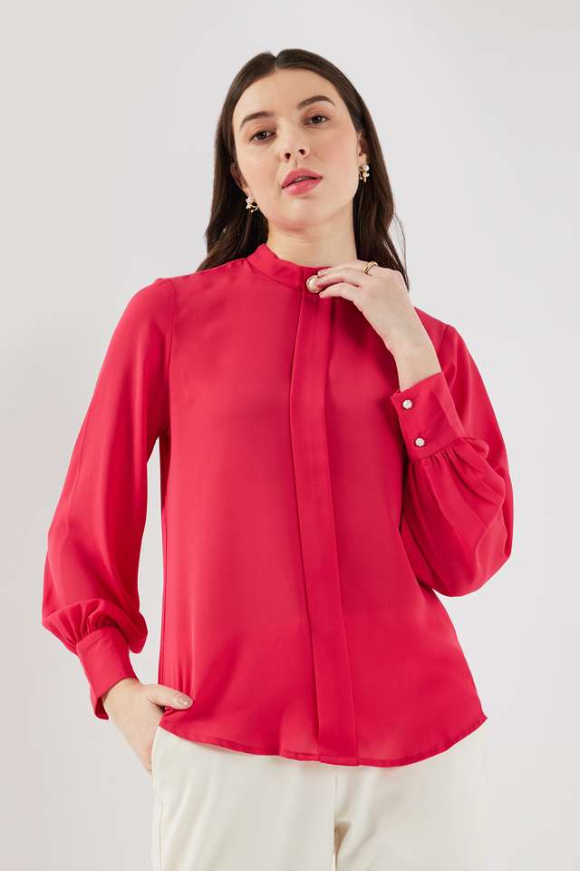 Solid-Georgette-Round-Neck-Women-s-Top