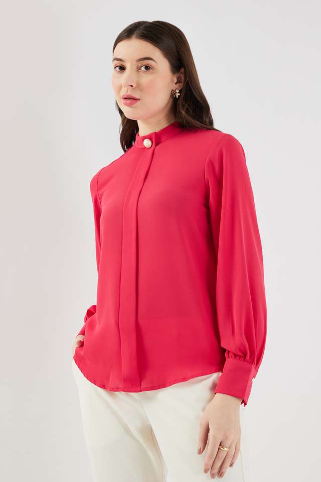 Solid-Georgette-Round-Neck-Women-s-Top