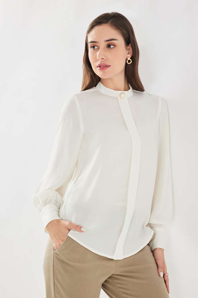 Solid-Georgette-Round-Neck-Women-s-Top
