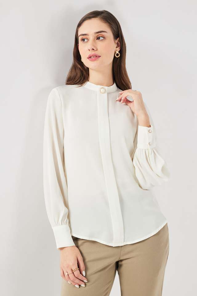 Solid-Georgette-Round-Neck-Women-s-Top