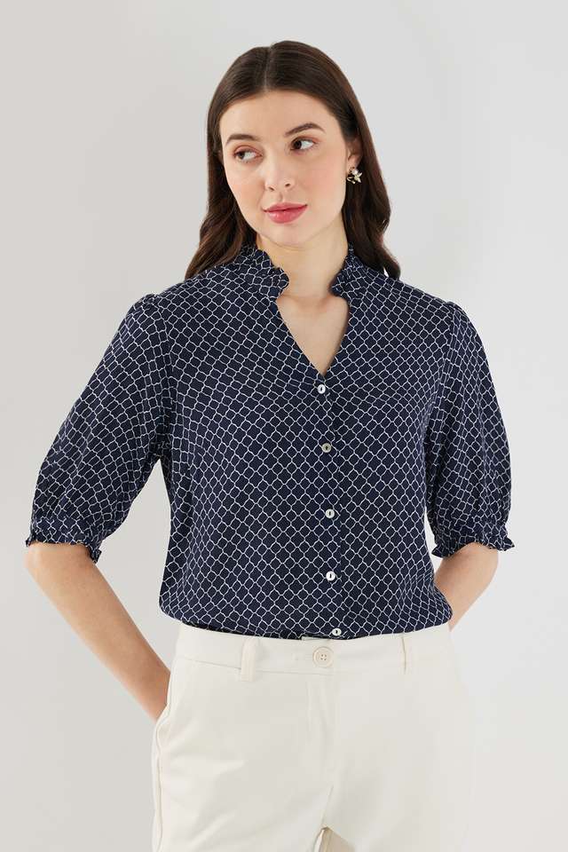 Printed-Crepe-V-Neck-Women-s-Top