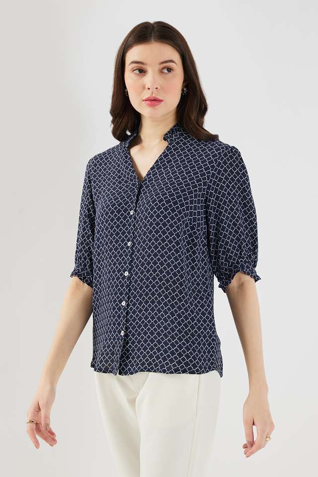 Printed-Crepe-V-Neck-Women-s-Top