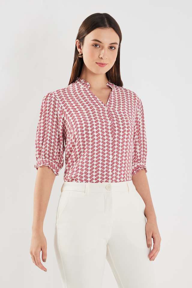 Printed-Crepe-V-Neck-Women-s-Top