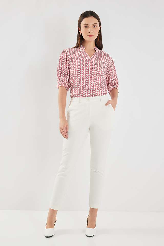 Printed-Crepe-V-Neck-Women-s-Top