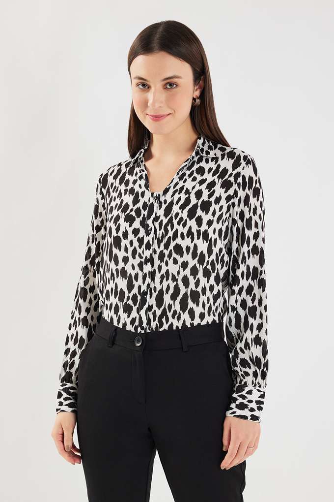 Printed-Crepe-V-Neck-Women-s-Top